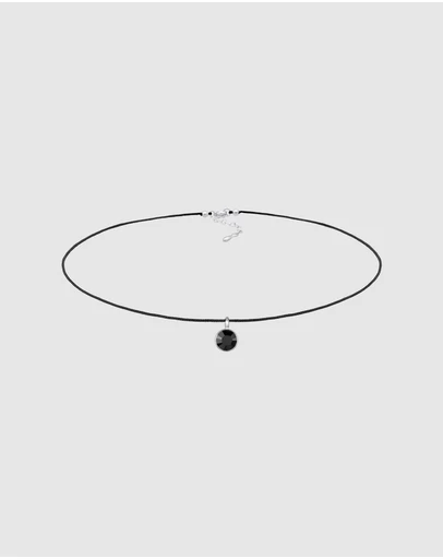 Elli Jewelry - Black Crystal Nylon Choker Necklace in 925 Silver