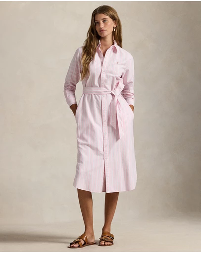 Polo Ralph Lauren - Striped Cotton Oxford Belted Shirtdress - The ICONIC Exclusive