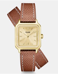 Cluse - Gracieuse Petite Watch Double Leather, White stones, Nutshell, Full Gold Colour