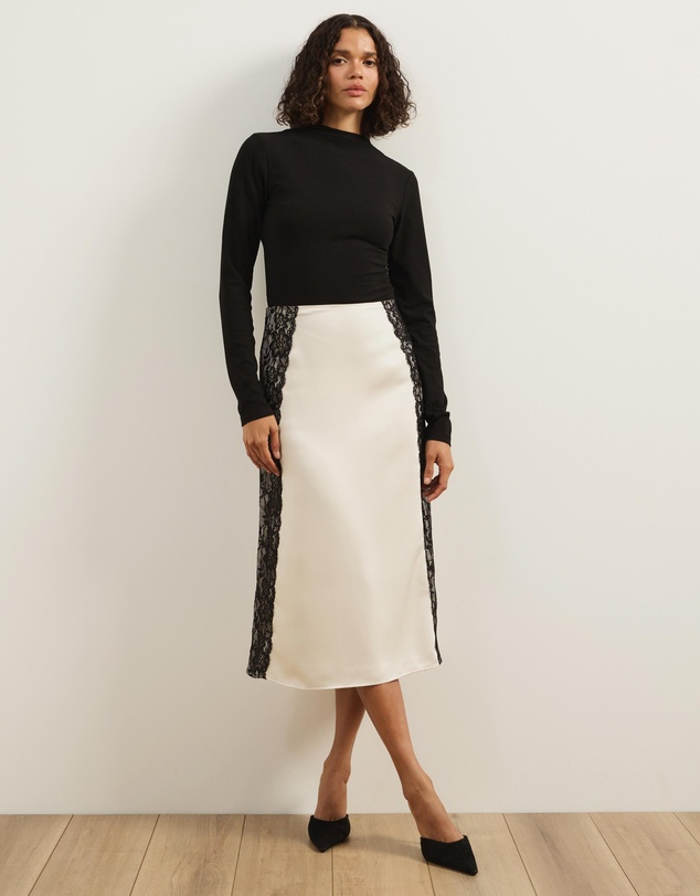 Atmos&Here - Mirelda Satin Lace Midi Skirt
