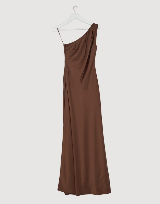Revibe - Repaired CHANCERY Hallie Satin One Shoulder Drape Maxi Dress - AU 6