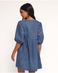 Petal & Pup - Romana Tie Front Mini Dress - Dark Denim
