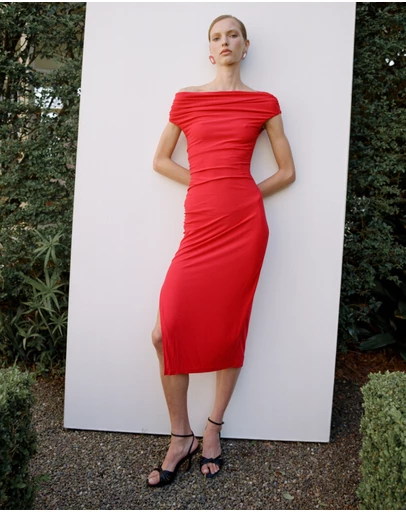 Suboo - Theta Crepe Jersey Off Shoulder Midi