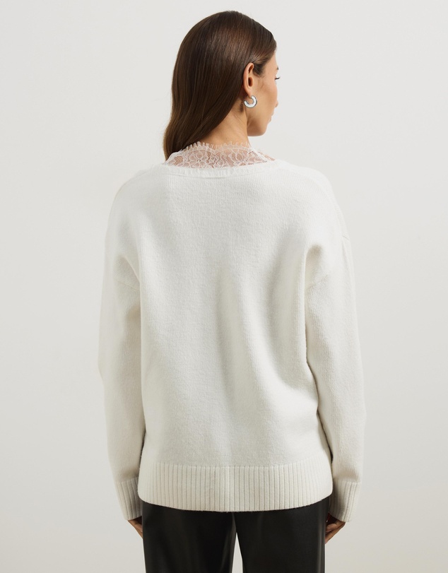 Atmos&Here - Teo V-Neck Knit Jumper with Lace Trim
