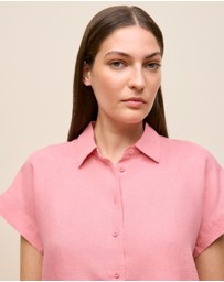 Trenery - Delave Linen Cap Sleeve Shirt in Pink Peony