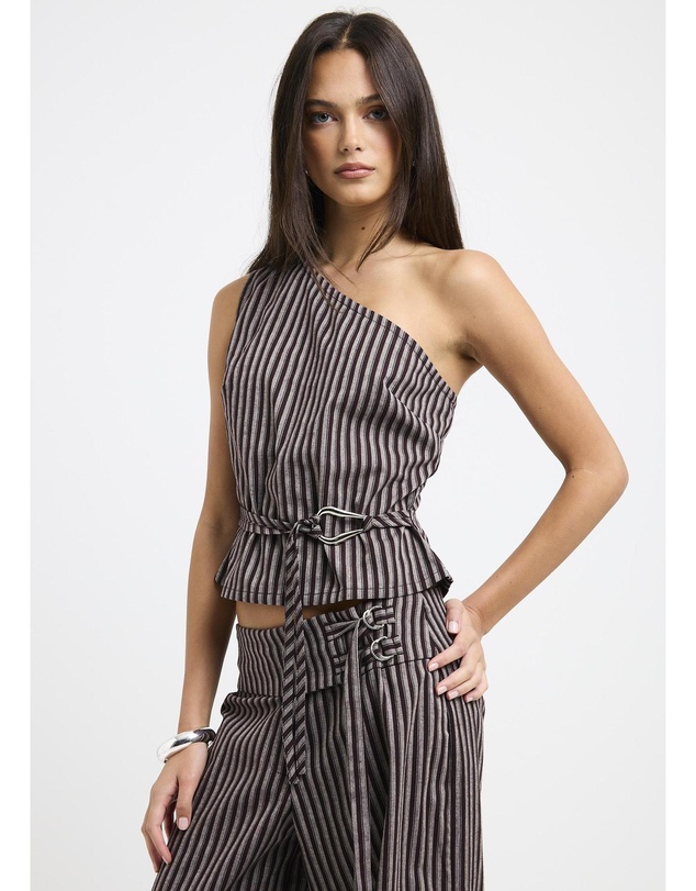 Subtitled - Naia Stripe One Shoulder Top