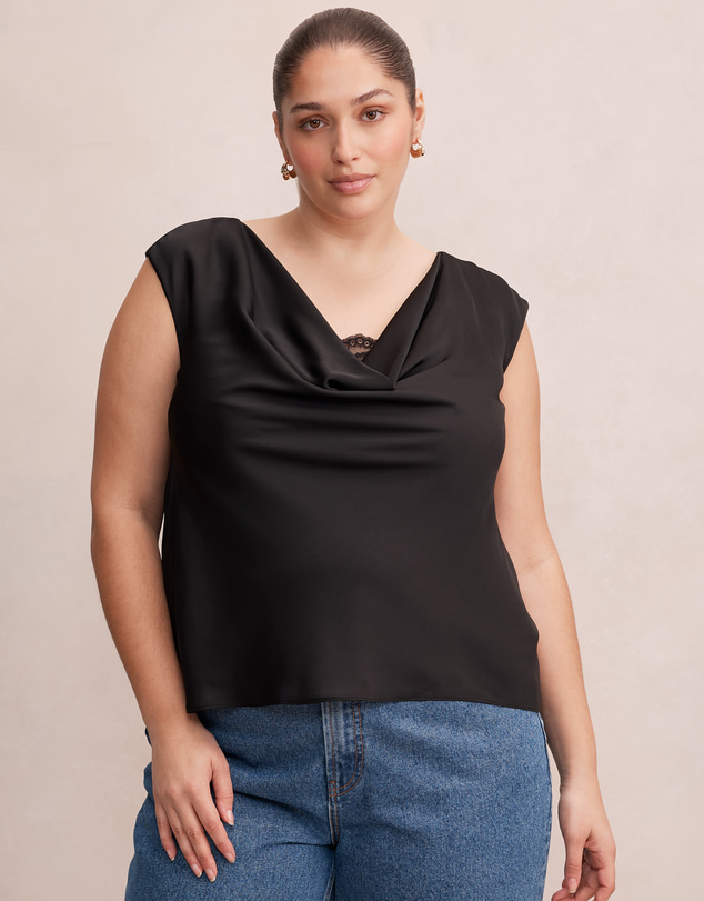 Forever New Curve - Ivy Curve Lace Trim Cowl Neck Top
