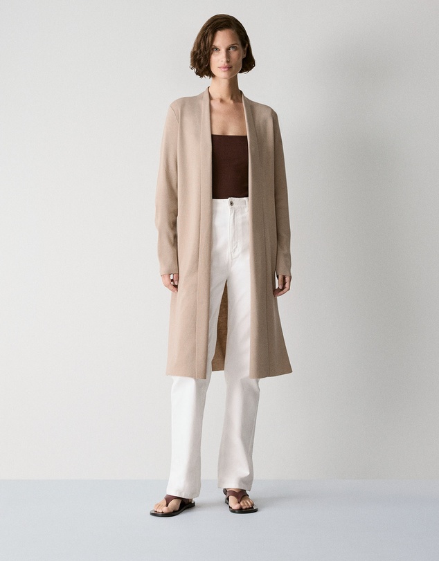 Trenery - Merino Longline Cardigan in Biscuit