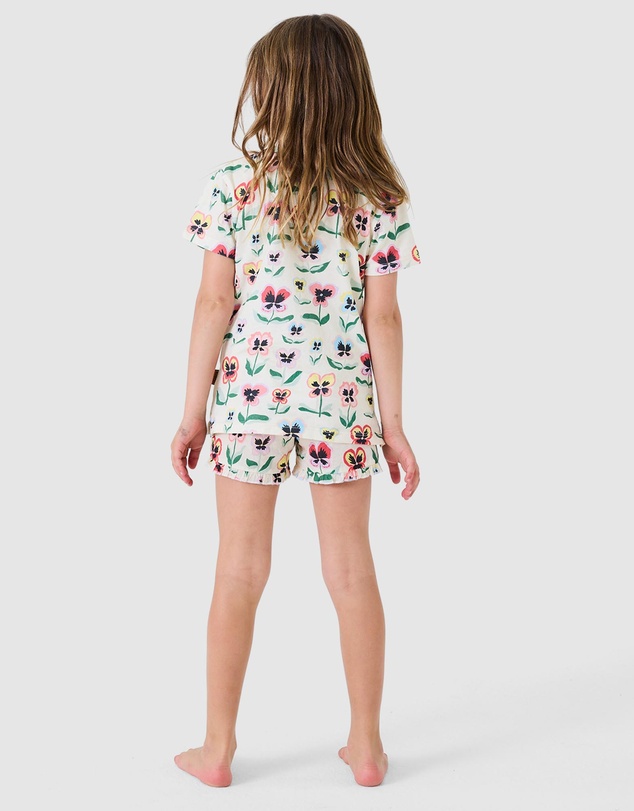 Kip&Co - Pretty Pansy Organic Cotton Short Sleeve Tee Frill Short Pyjama Set - Babies-Teens