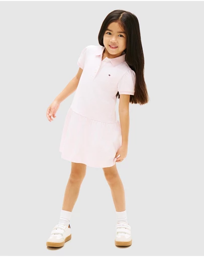 Tommy Hilfiger - Puff Sleeve Dropped Waist Polo Dress - Kids
