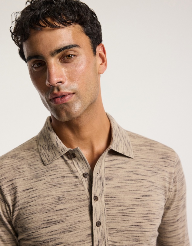 Calibre - Melange Merino Wool Long Sleeve Polo Flint