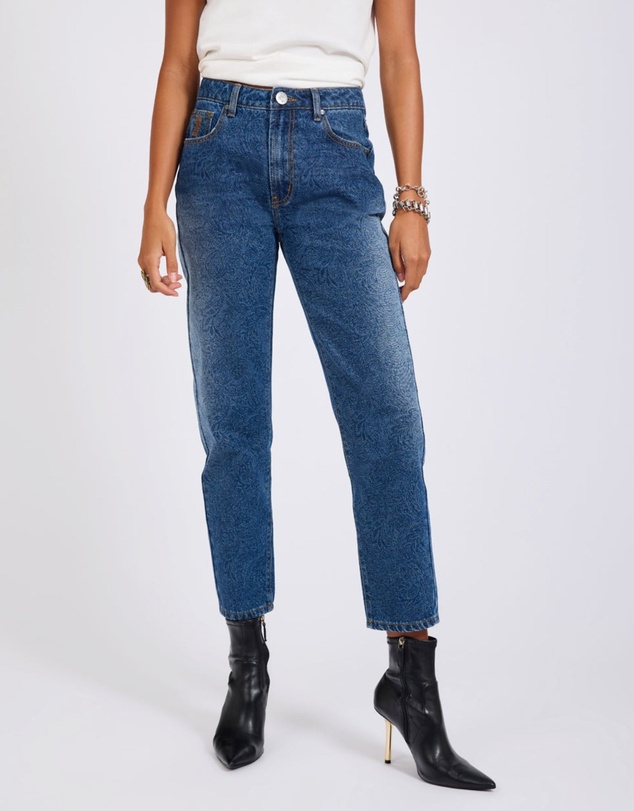ONE TEASPOON - Slims High Waist Cropped Slim Fit Denim Jeans - Blue Paisley