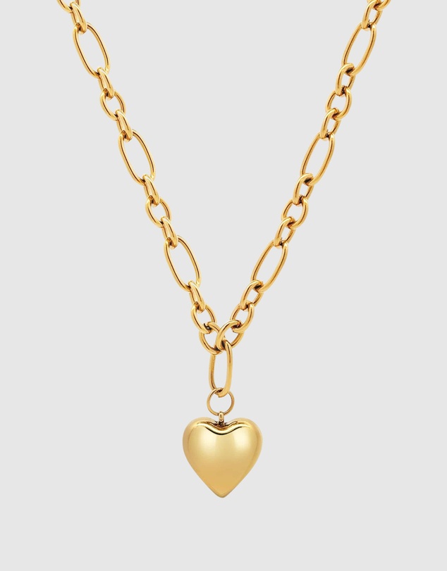 Nialaya Jewellery - Women's Gold Cable Choker with Chunky Heart Pendant
