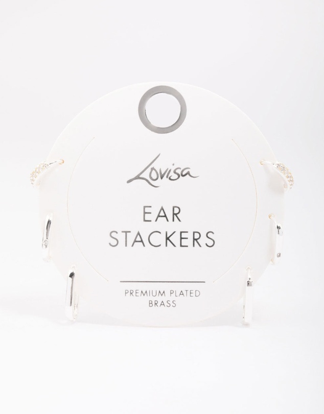 Lovisa - Silver Plated Brass Clean Pave Earring 3-Pack