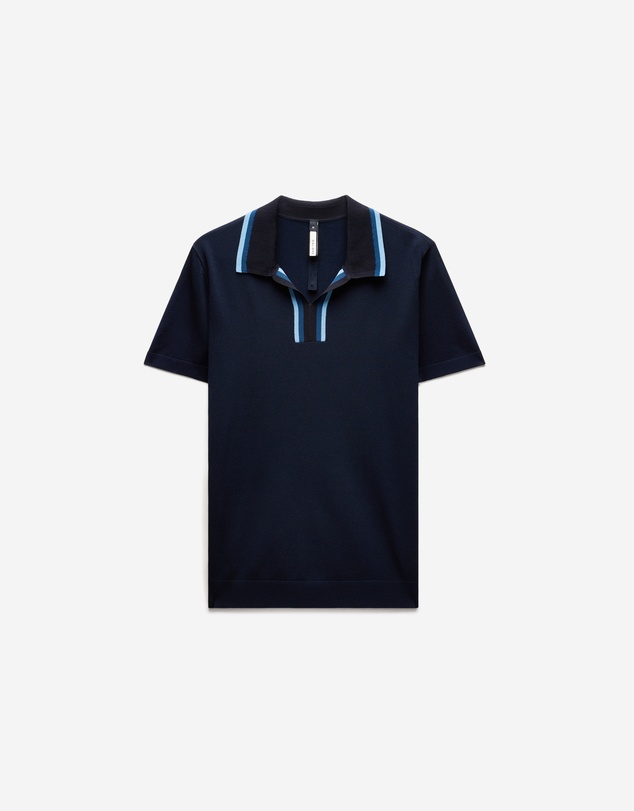 Calibre - Stripe Open Neck Knit Polo Navy