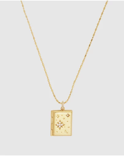 Wanderlust + Co - Fly Me To The Moon Gold Locket Necklace