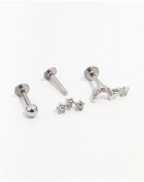 Lovisa - Surgical Steel Cubic Zirconia Star & Moon Flat Back 3-Pack