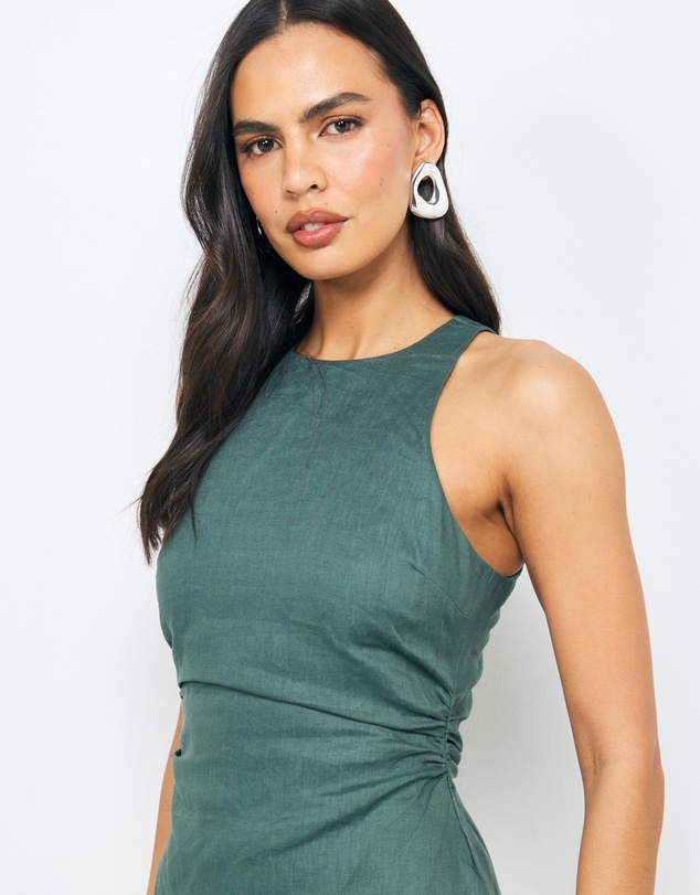 AERE - Elow Ruched Linen Midi Dress