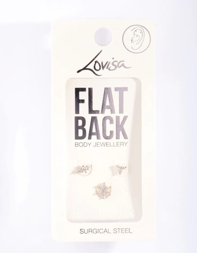 Lovisa - Gold Plated Surgical Steel Floral Flat Back Pack
