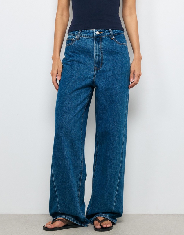 AERE - High Rise Seam Detail Wide Leg Jeans