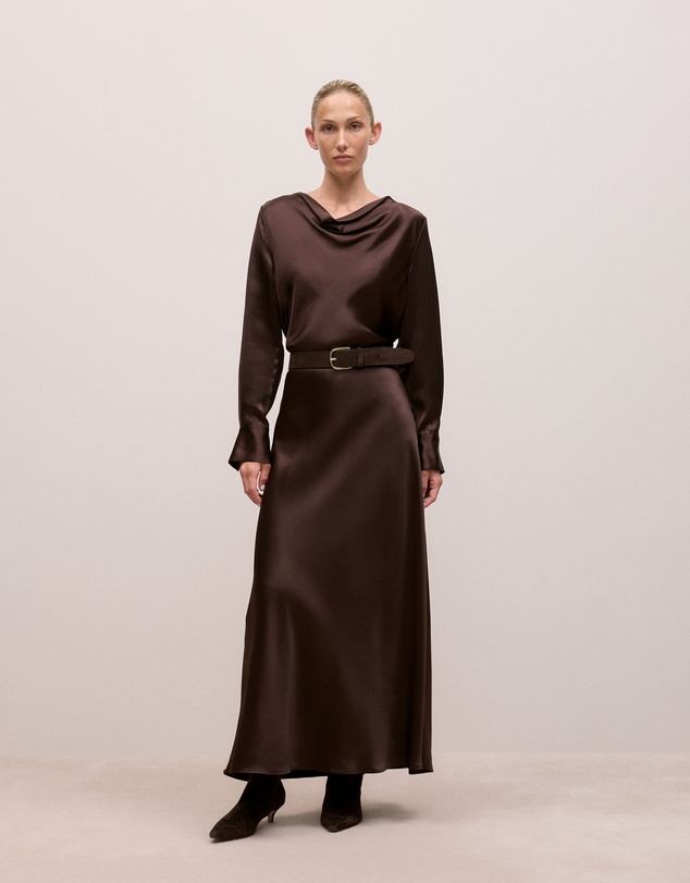 Trenery - Satin Bias Cut Maxi Skirt in Coffee Bean