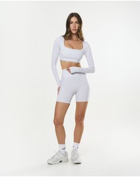 STAX. - Square Neck Cropped Long Sleeve Airlyte - Grey Marle