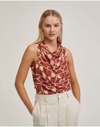 Oxford - Angelica Geo Print Soft Neck Top