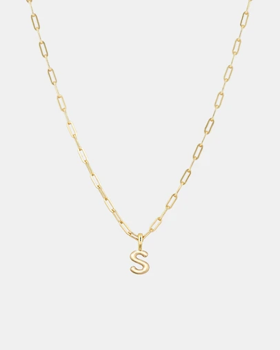Luna Rae - Gold Vermeil - Paperclip Bubble Letter S Necklace