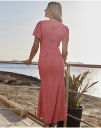 Sosandar - Chevron Faux Wrap Ruffle Hem Maxi Dress