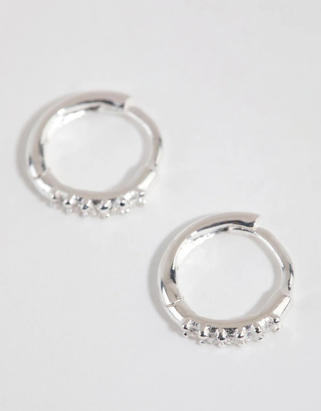 Lovisa - Sterling Silver Mini Cubic Zirconia Huggie Earrings