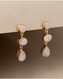 Meshca - 3 Stone Rainbow Moonstone Earrings