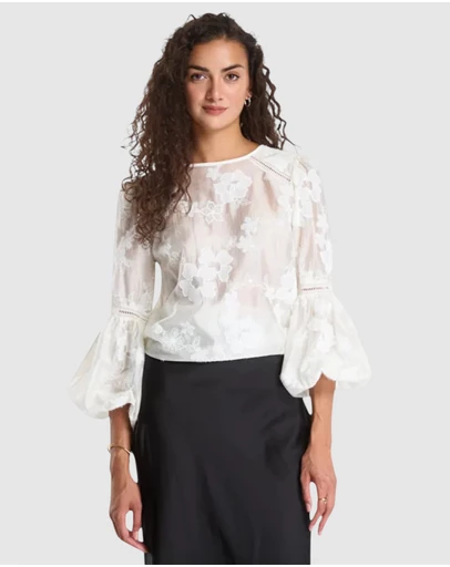 GUESS - Long Sleeve Brigitte Embro Top