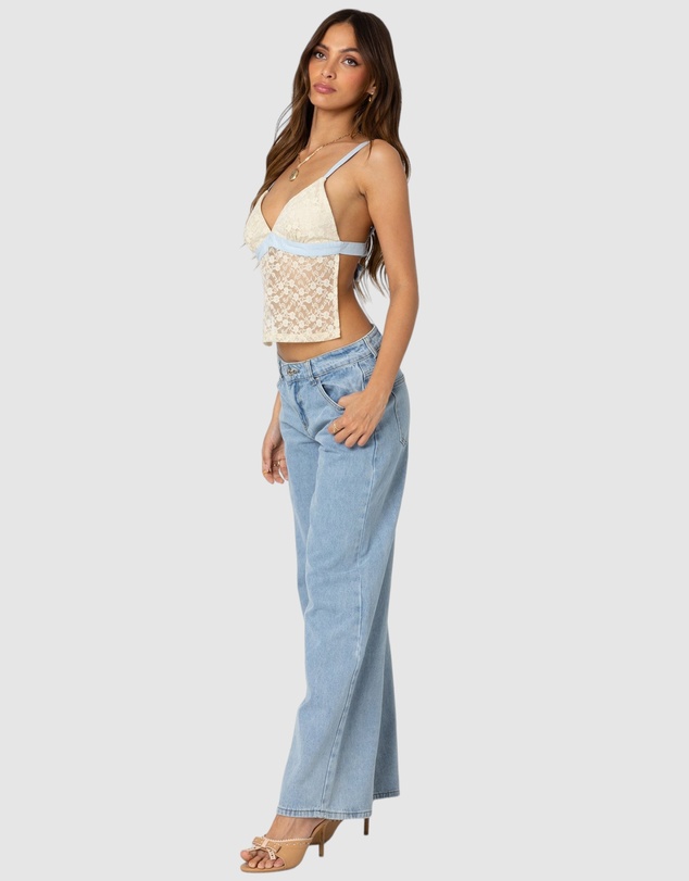 EDIKTED - Sheer Lace Open Back Tank Top