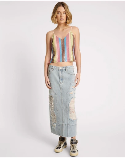ONE TEASPOON - Fleetwood Cassidy Mid Waist Long Denim Column Skirt