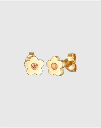 Elli Jewelry - Children's Flower Zirconia Stud Earrings in Gold-Plated 925 Silver