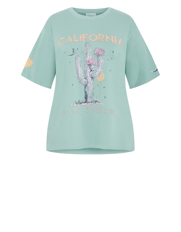 City Chic - Plus size Indigo Cactus Oversized Cotton Tee - sage