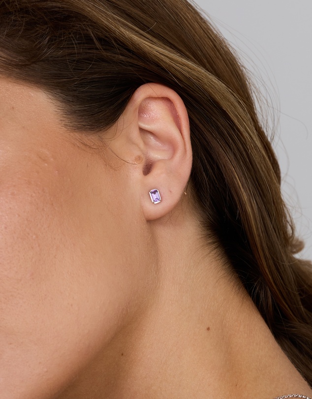 Michael Hill - Emerald-Cut Amethyst Stud Earrings in Sterling Silver