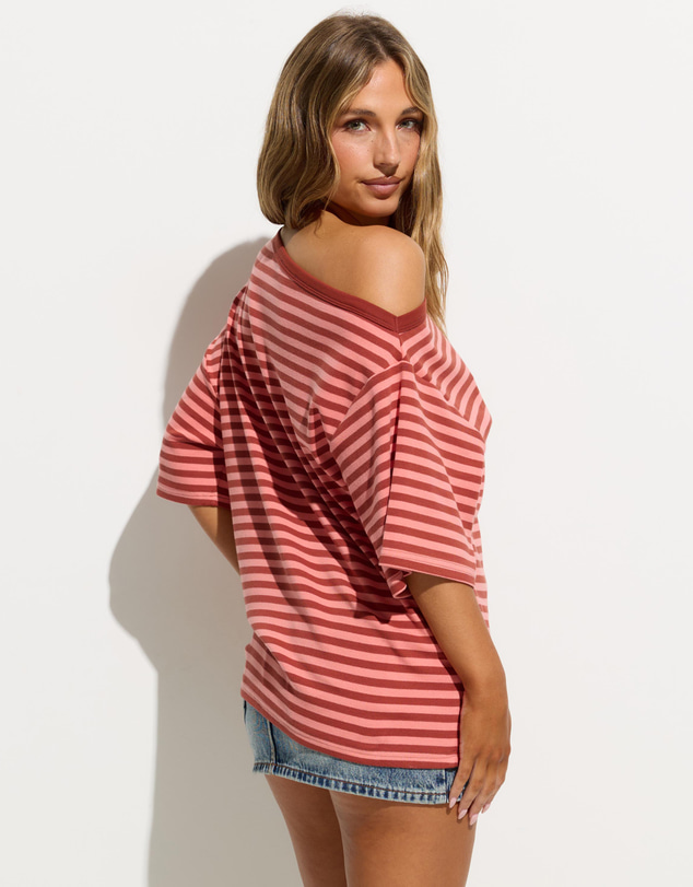 Dazie - Nostalgia Stripe Asymmetric Tee