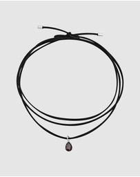 Elli Jewelry - Necklace Leather Choker Zirconia Drop Pendant in 925 Sterling Silver