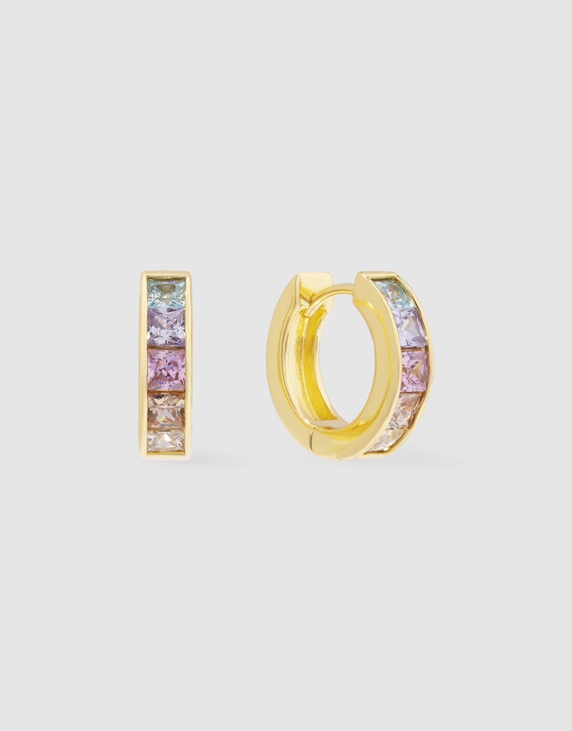 Wanderlust + Co - Rainbow Gem Gold 10mm Huggie Earrings