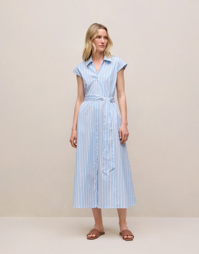 Trenery - Sateen Regency Stripe Shirt Dress in Pastel Blue