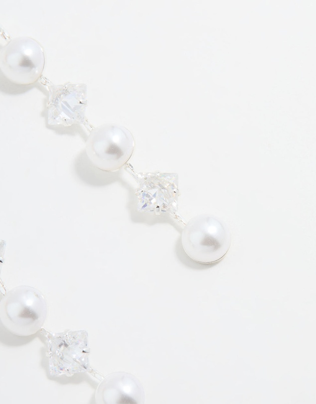 Lovisa - Silver Plated Cubic Zirconia & Pearl Drop Earrings