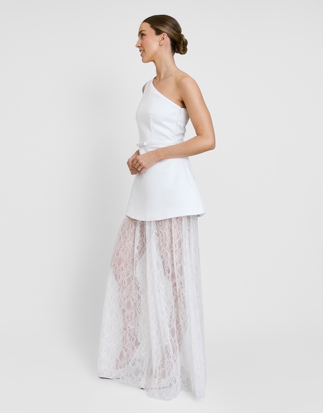 Six Stories - One Shoulder Satin Dress with Lace Skirt