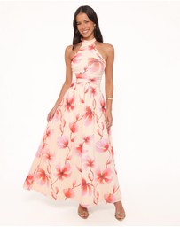 Petal & Pup - Kaira Halterneck Maxi Dress - Pink Floral