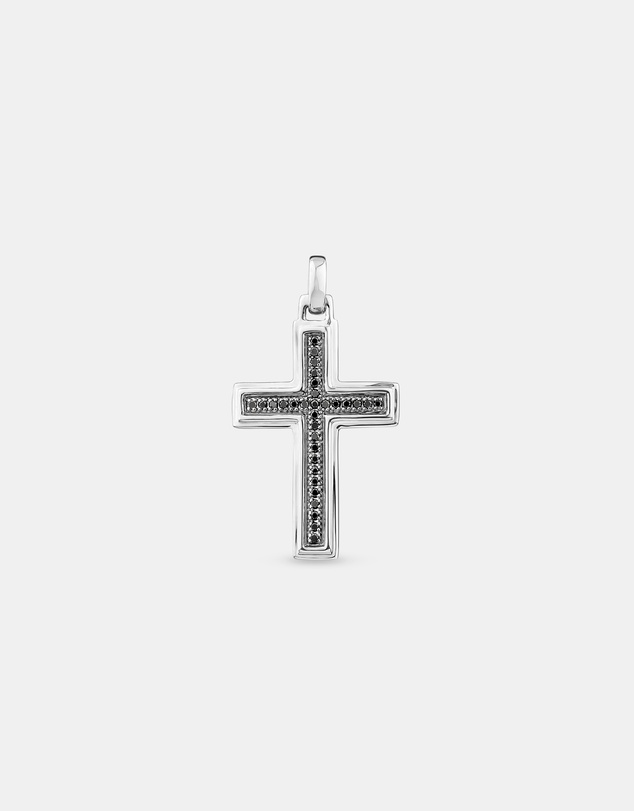 Michael Hill - Men's Silver Cross Necklace with 0.30 Carat TW of Black Diamonds