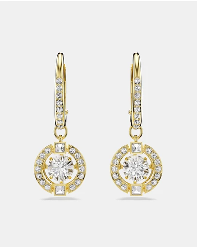 Swarovski - Una Angelic Drop Earrings, Round Cut, White, 18K Gold Finish