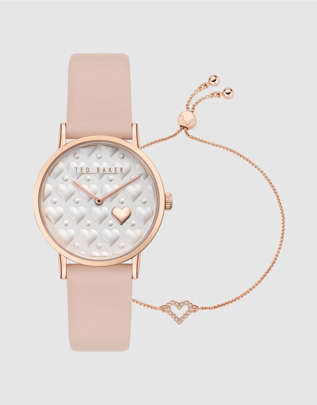 Ted Baker - Staciie Hearts Pink 32mm Watch & Bracelet Gift Set