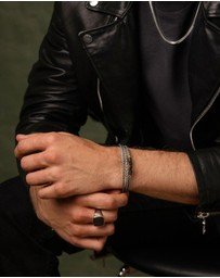 Nialaya Jewellery - Men's Grey Metallic Wrap Around Leather Bracelet