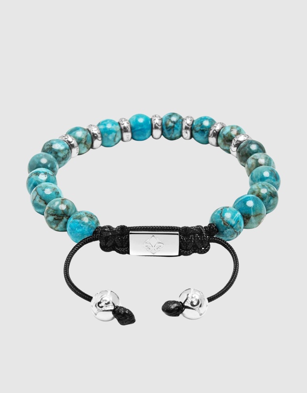 Nialaya Jewellery - Men's Sterling Silver Beaded Bracelet with Turquoise