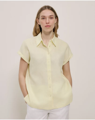 Trenery - Linen Cap Sleeve Shirt in Faint Yellow